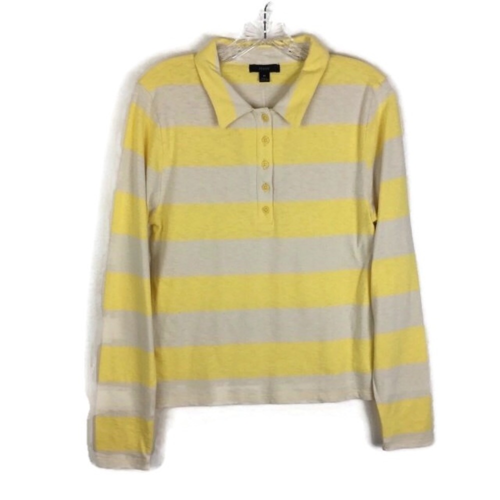 J. Crew Fitted Button-Front Stripe Rugby Top in Lemon Zest Natural
